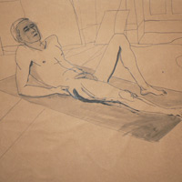 Akt-maennlich-Feder-50x65