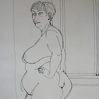 Akt-stehend-Feder-75x50